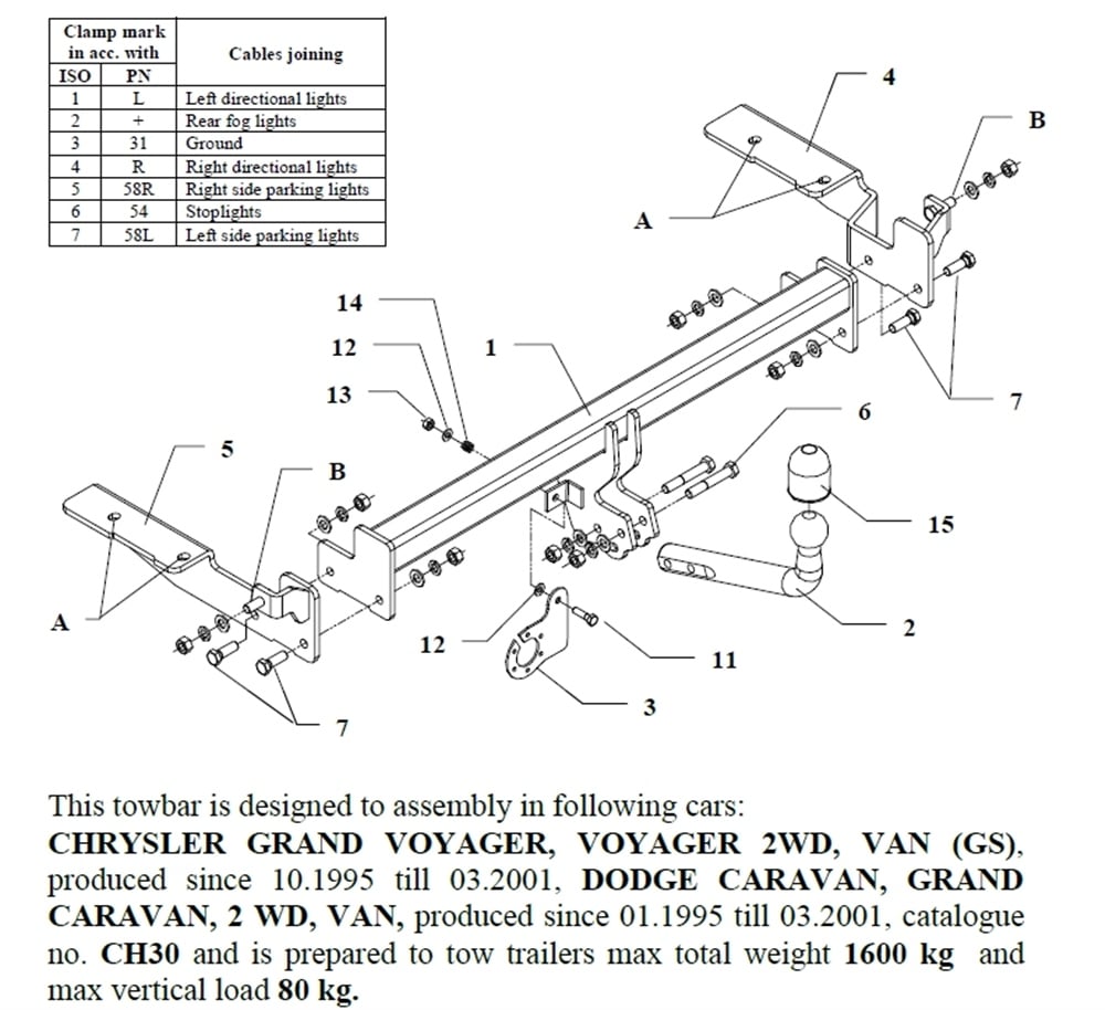Chrysler Grand Voyager Çeki Demiri , Kuğu Boynu - Sabit , 1995 - 2001