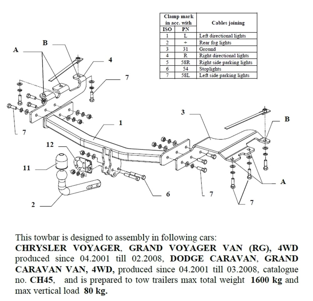 Chrysler Grand Voyager Çeki Demiri , Kuğu Boynu - Sabit , 2001 - 2008
