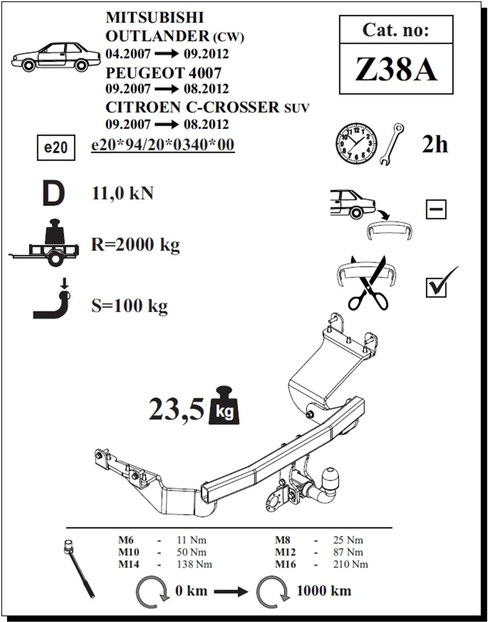Citroen C-Crosser Çeki Demiri , Yatay Sökülebilir , 2007 - 2012