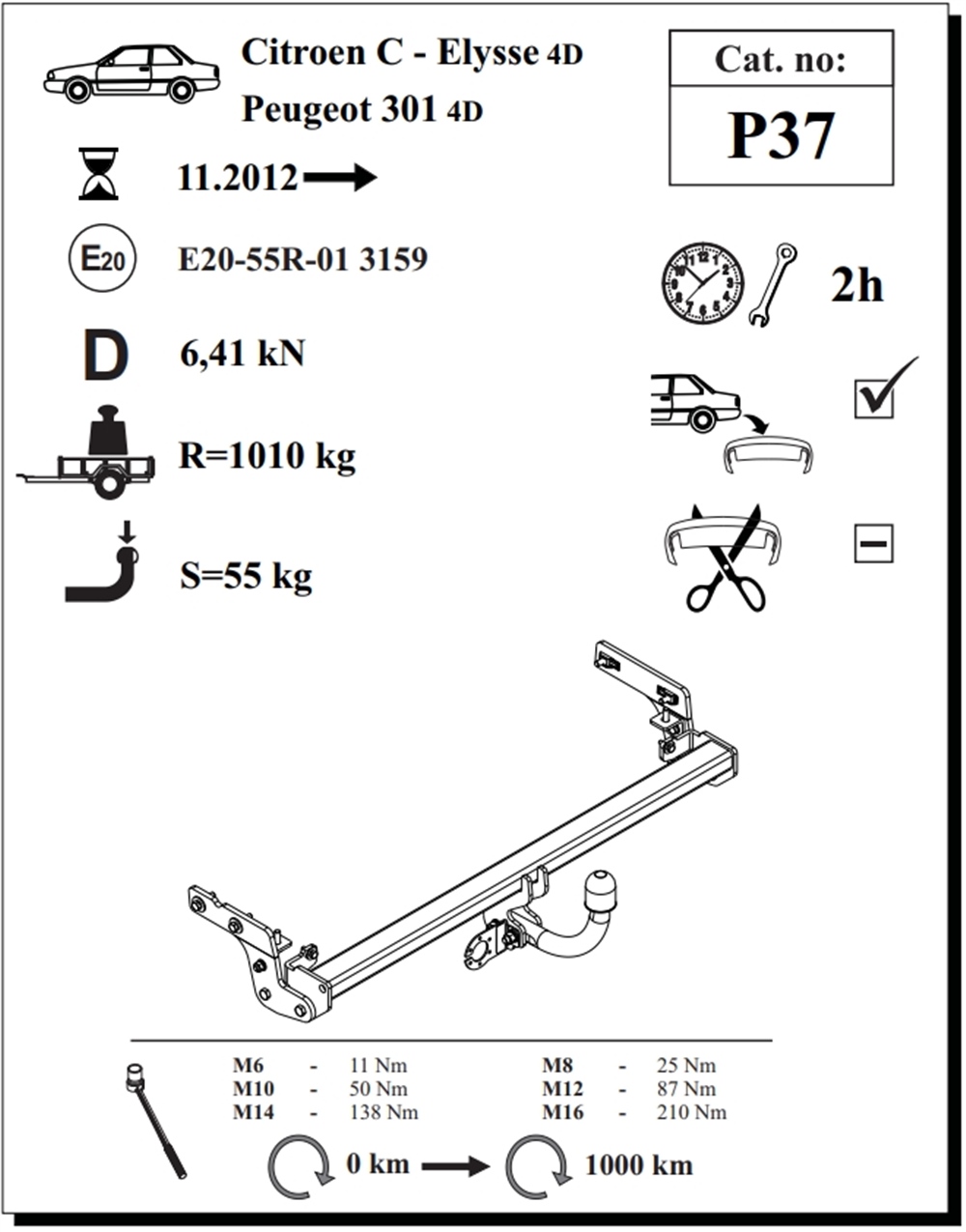 Citroen C-Elysse Çeki Demiri , Kuğu Boynu - Sabit , 2012 - Bugüne