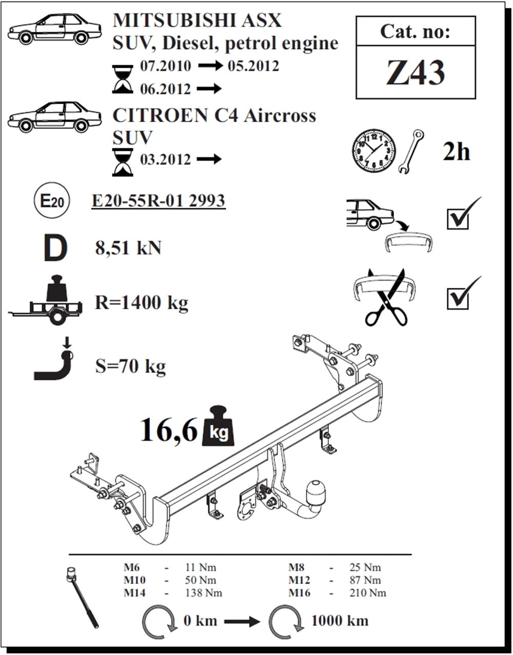 Citroen C4 Aircross Çeki Demiri , Kuğu Boynu - Sabit , 2012 - Bugüne