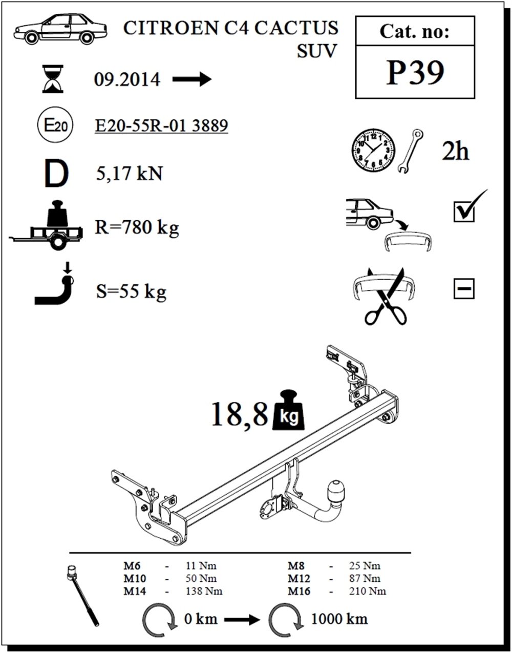 Citroen C4 Cactus Çeki Demiri , Kuğu Boynu - Sabit , 2014 - Bugüne