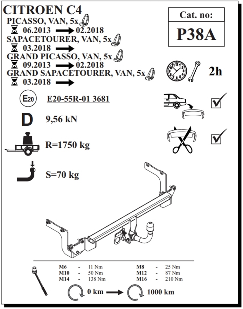 Citroen C4 Grand Picasso Çeki Demiri , Yatay Sökülebilir , 2013 - Bugüne