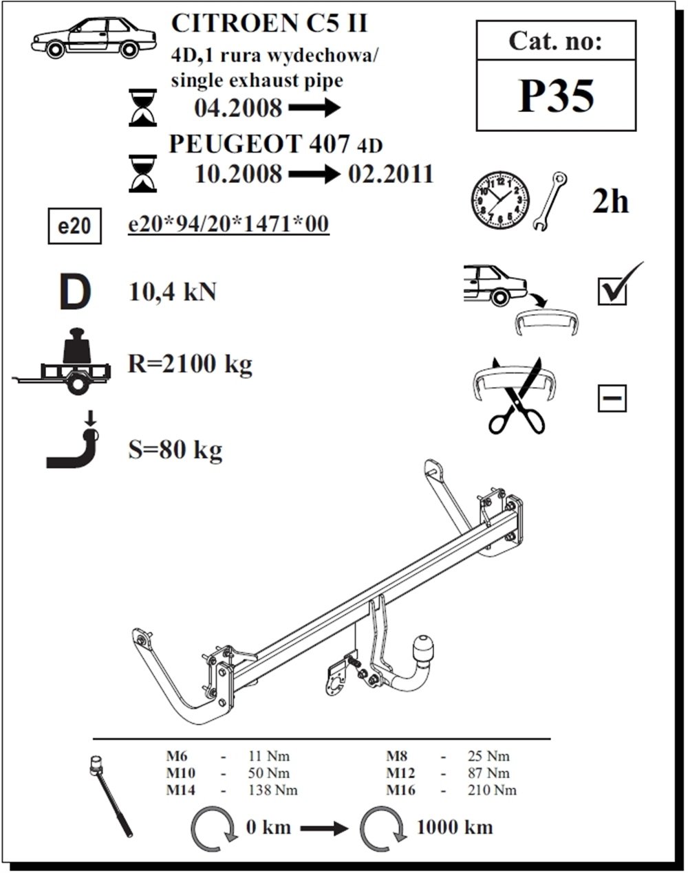 Citroen C5 Çeki Demiri , Kuğu Boynu - Sabit , 2008 - Bugüne