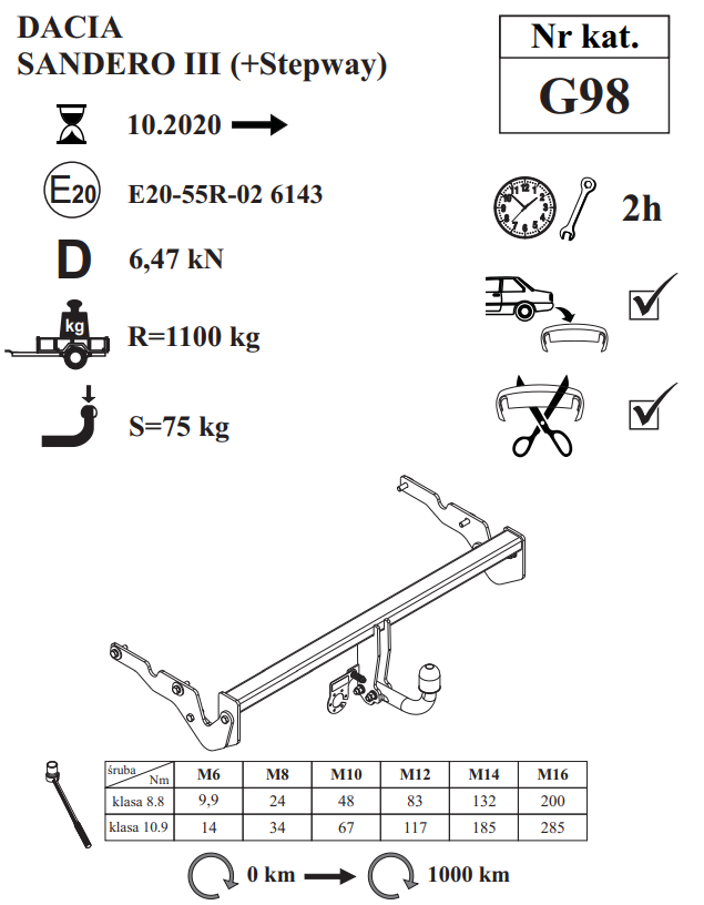 Dacia Sandero Stepway Çeki Demiri , Kuğu Boynu - Sabit , 2020 - Bugüne