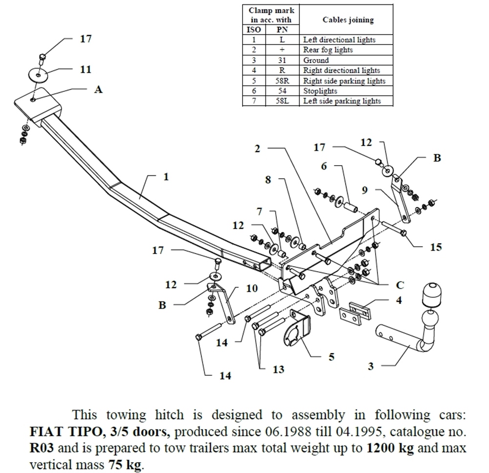 Fiat Tipo Çeki Demiri , Kuğu Boynu - Sabit , 1988 - 1995