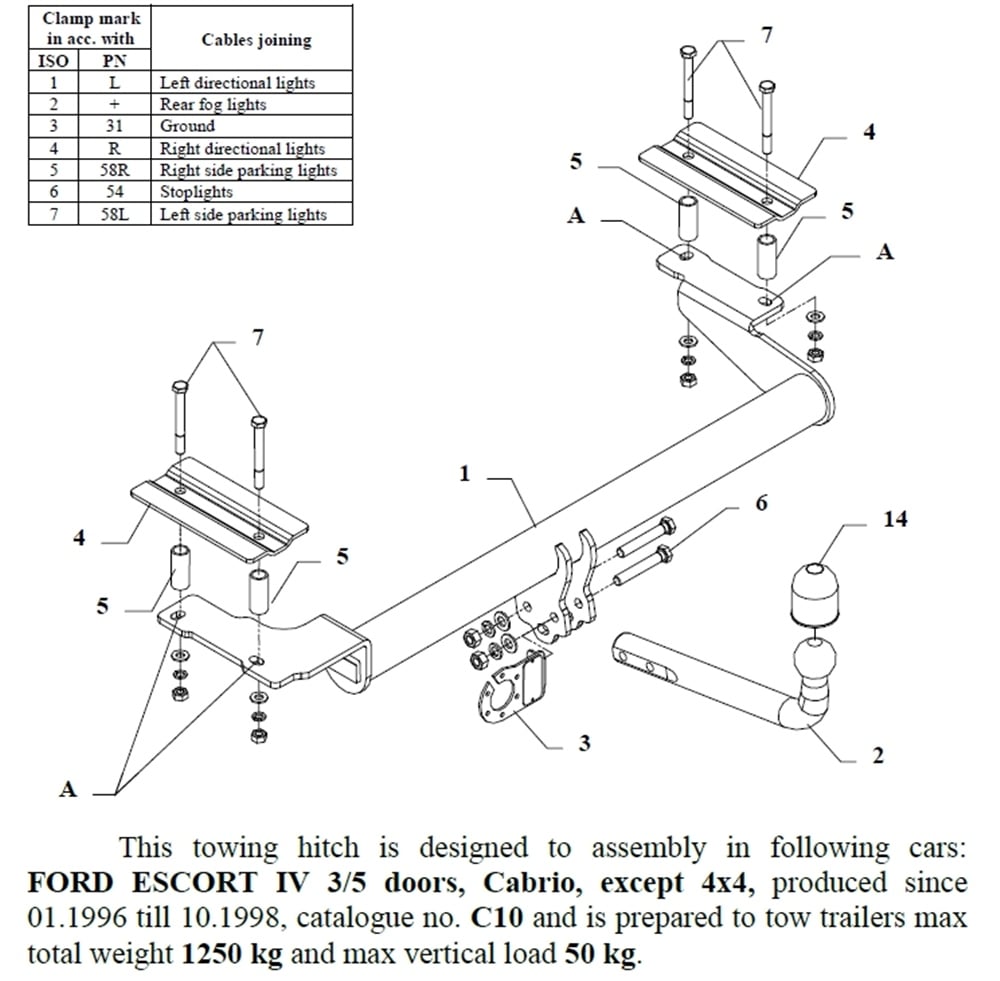 Ford Escort Çeki Demiri , Kuğu Boynu - Sabit , 1996 - 1998
