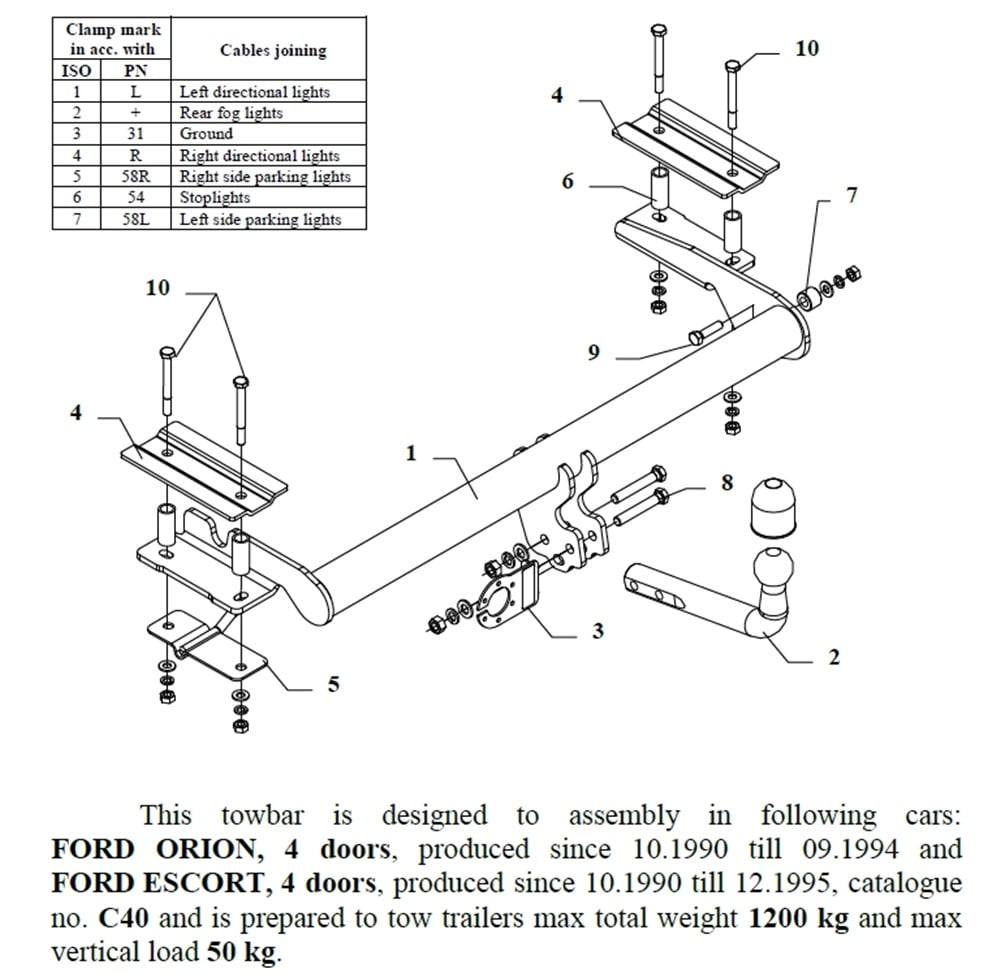 Ford Escort Çeki Demiri , Kuğu Boynu - Sabit , 1990 - 1995