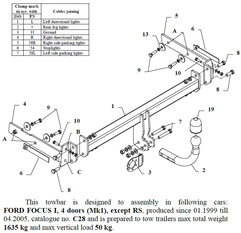 Ford Focus 4D Çeki Demiri , Kuğu Boynu - Sabit , 1999 - 2005