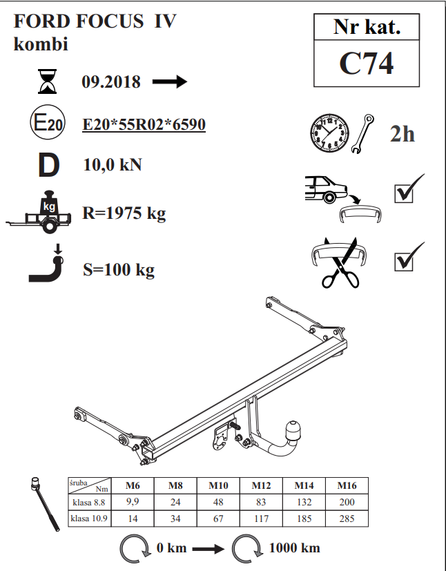 Ford Focus IV Kombi Çeki Demiri , Kuğu Boynu - Sabit , 2018 - Bugune