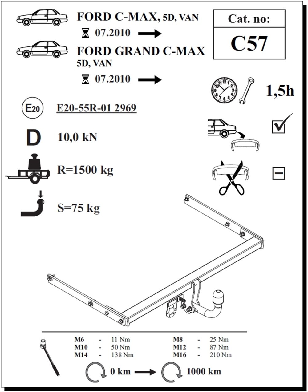 Ford Grand C-Max Çeki Demiri , Kuğu Boynu - Sabit , 2010 - Bugüne