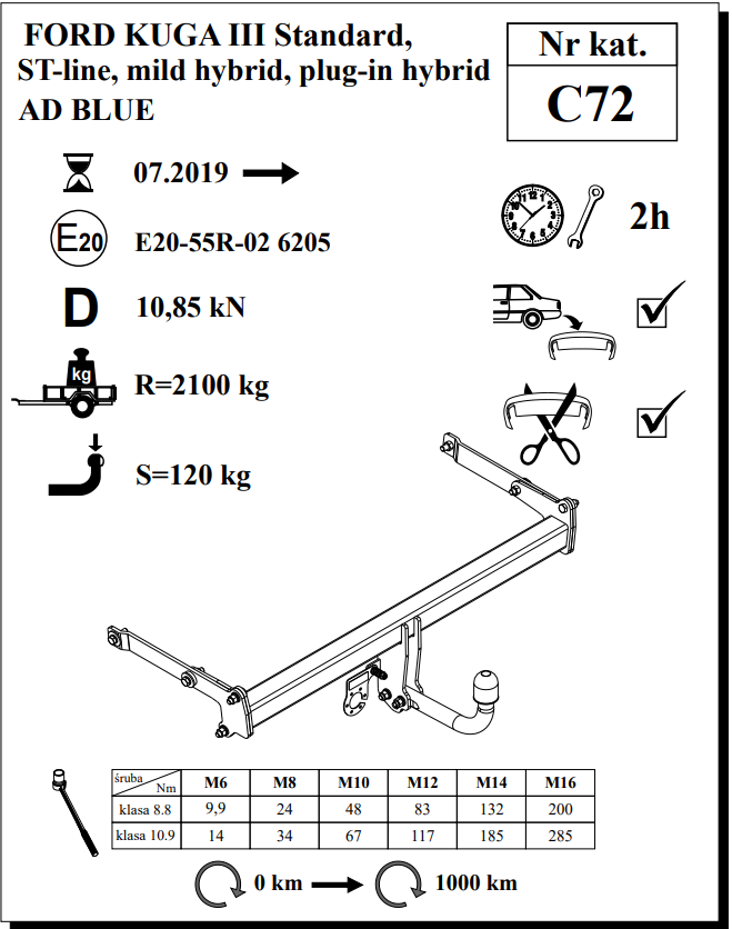Ford Kuga Çeki Demiri , Kuğu Boynu - Sabit , 2019 - Bugune