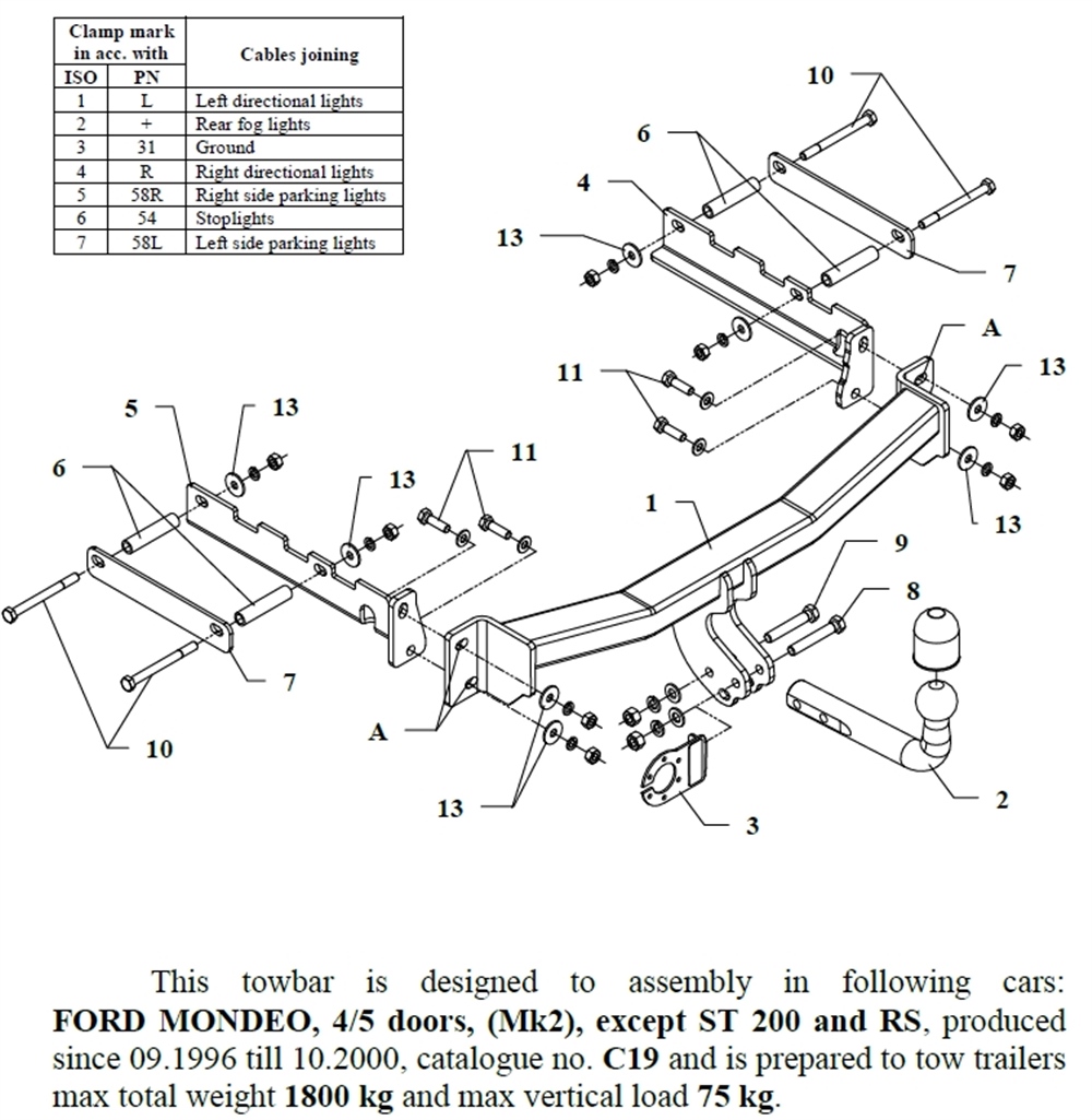 Ford Mondeo 4/5D Çeki Demiri , Kuğu Boynu - Sabit , 1996 - 2000