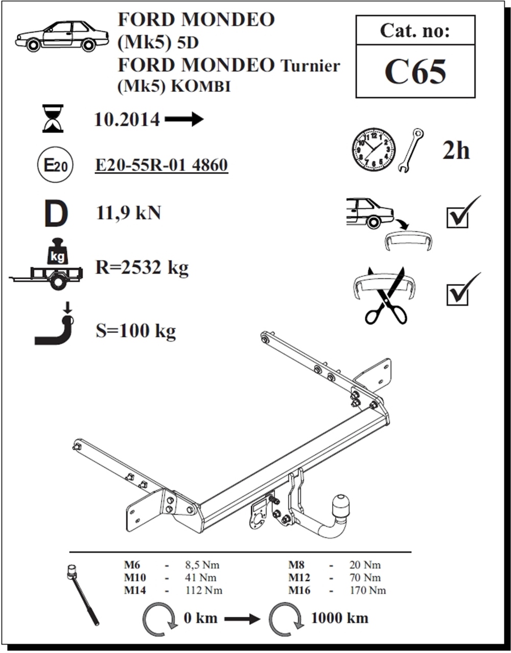 Ford Mondeo 5D Çeki Demiri , Kuğu Boynu - Sabit , 2014 - Bugüne