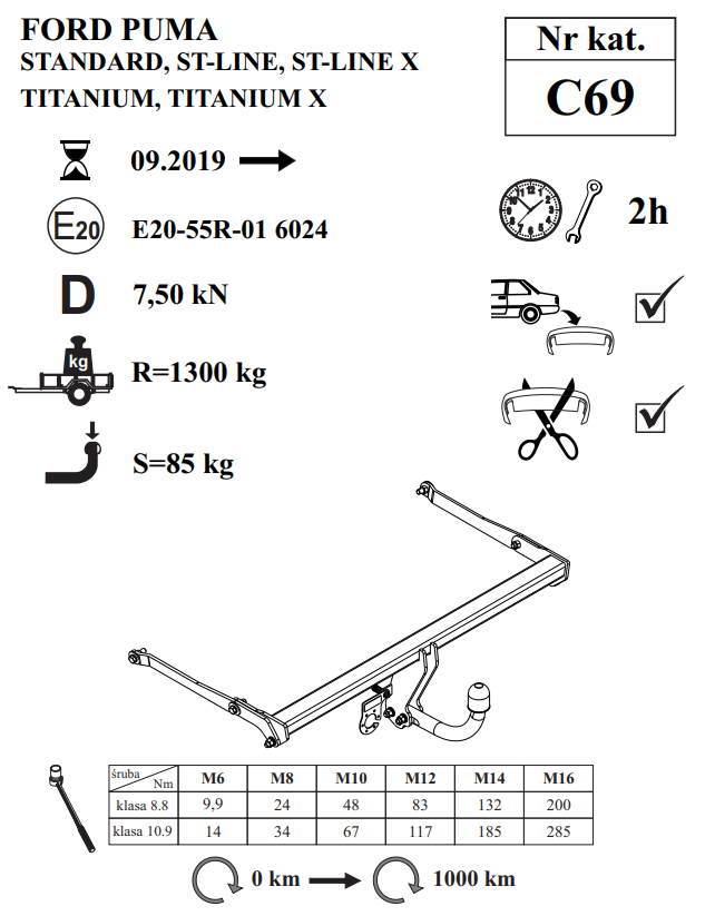 Ford Puma Çeki Demiri , Kuğu Boynu - Sabit , 2019 - Bugüne