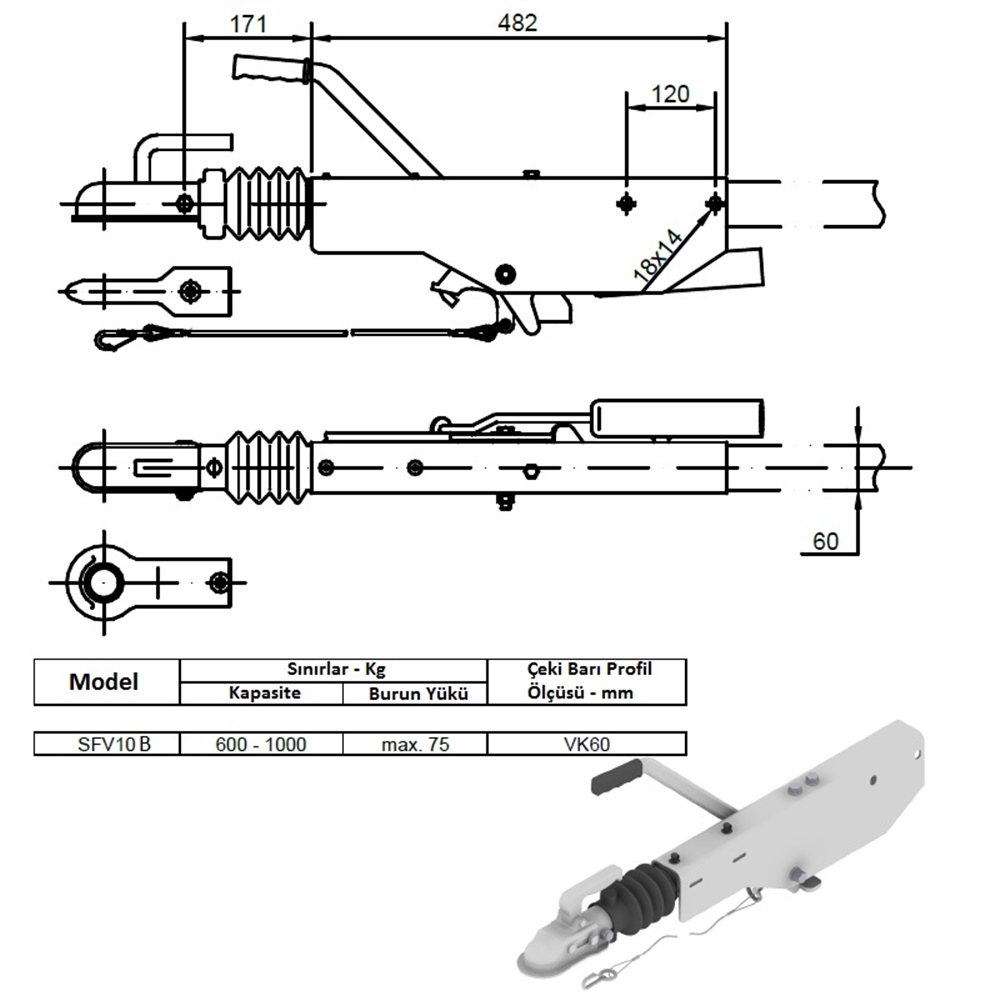 Frenli Çeki Oku - Düz Model - 1000 Kg - Schlegl - SFV10B