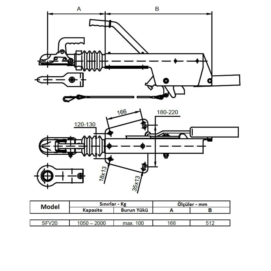 Frenli Çeki Oku - V Model - 2000 Kg - Schlegl - SFV20