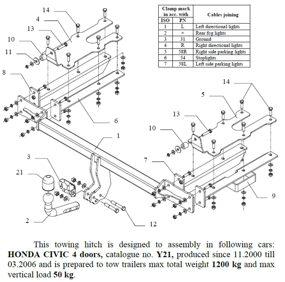 Honda Civic 4K Çeki Demiri , Kuğu Boynu - Sabit , 2000 - 2006