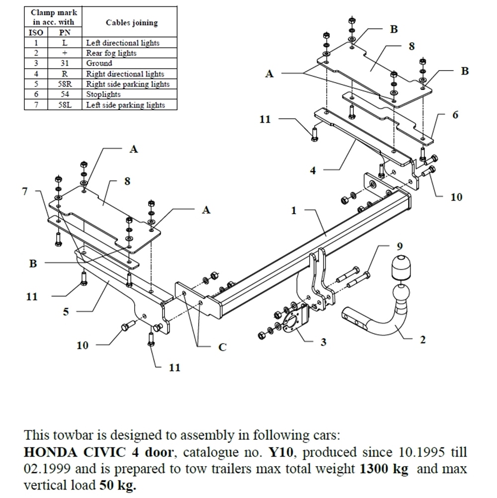 Honda Civic 4K Çeki Demiri , Kuğu Boynu - Sabit , 1995 - 1999