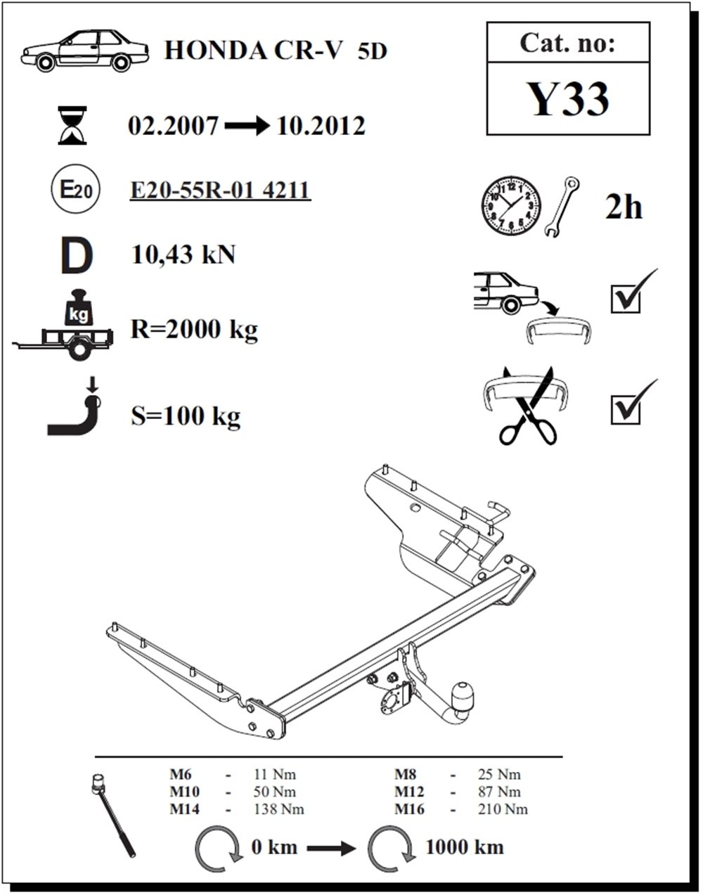 Honda CR-V Çeki Demiri , Kuğu Boynu - Sabit , 2007 - 2012