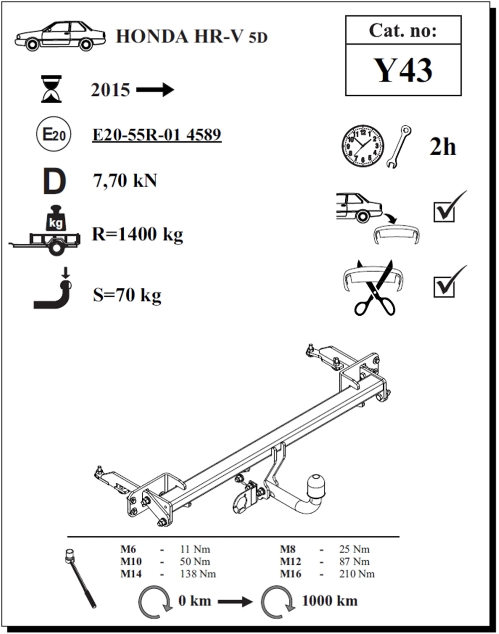 Honda HR-V Çeki Demiri , Kuğu Boynu - Sabit , 2015 - Bugüne
