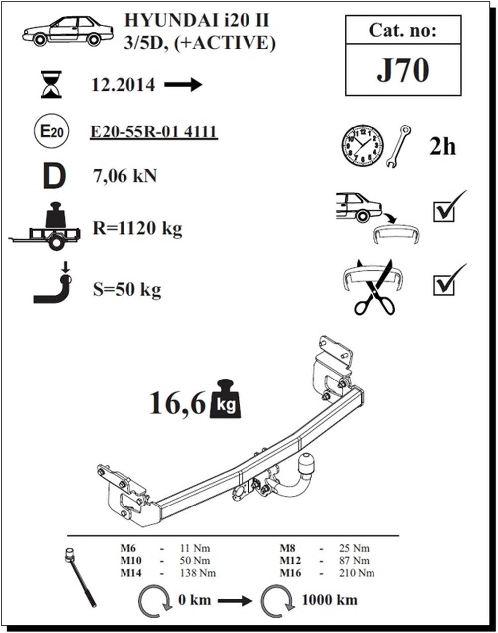 Hyundai i20 Çeki Demiri , Kuğu Boynu - Sabit , 2014 - 2020