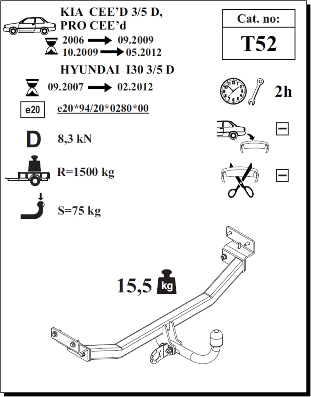 Hyundai i30 Çeki Demiri , Kuğu Boynu - Sabit , 2007 - 2012