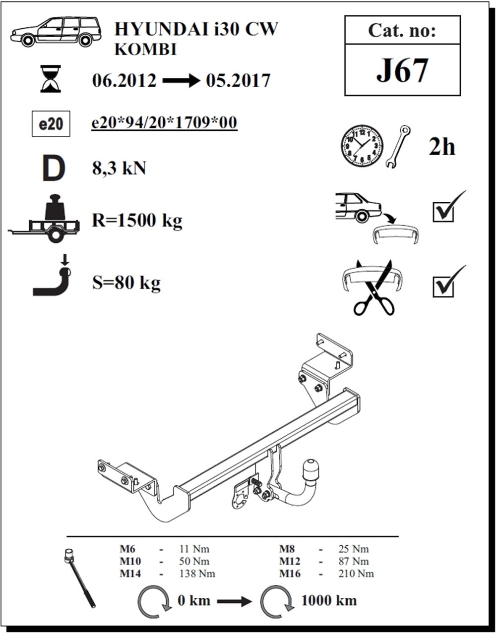 Hyundai i30CW Çeki Demiri , Kuğu Boynu - Sabit , 2012 - 2017