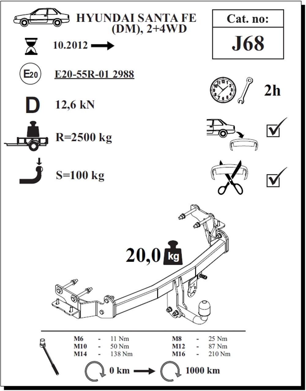 Hyundai Santa Fe Çeki Demiri , Kuğu Boynu - Sabit , 2012 - 2018