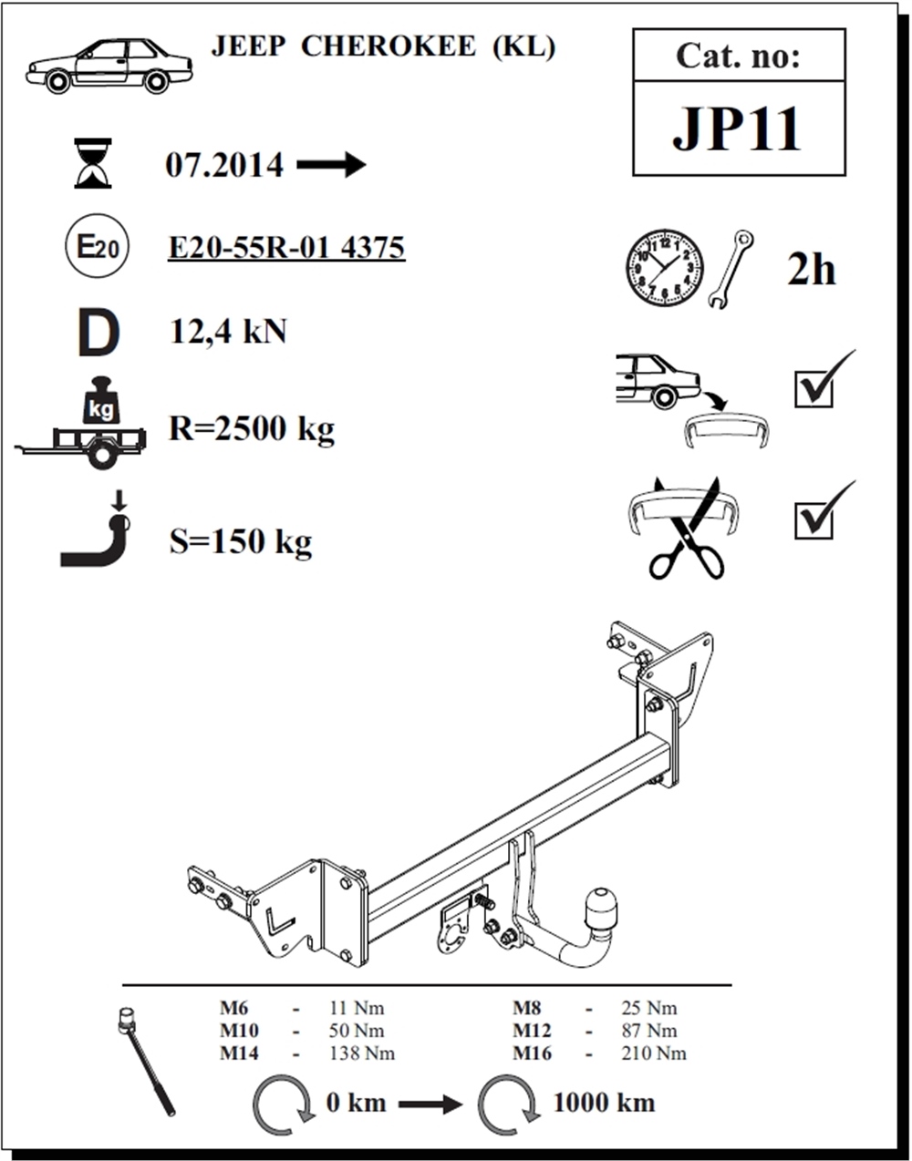 Jeep Cherokee Çeki Demiri , Kuğu Boynu - Sabit , 2014 - Bugüne