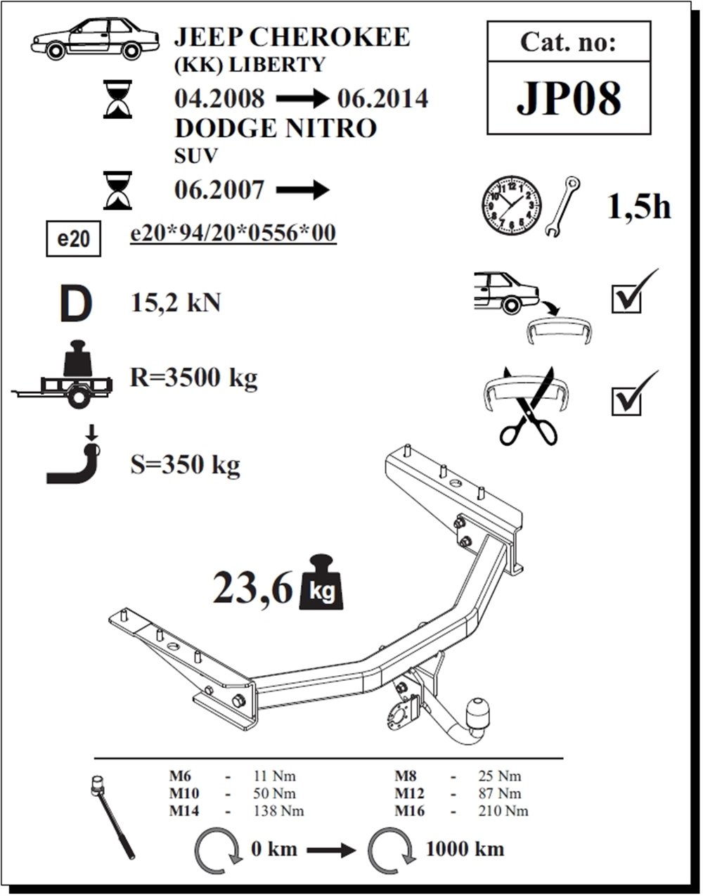 Jeep Cherokee Çeki Demiri , Kuğu Boynu - Sabit , 2008 - 2014