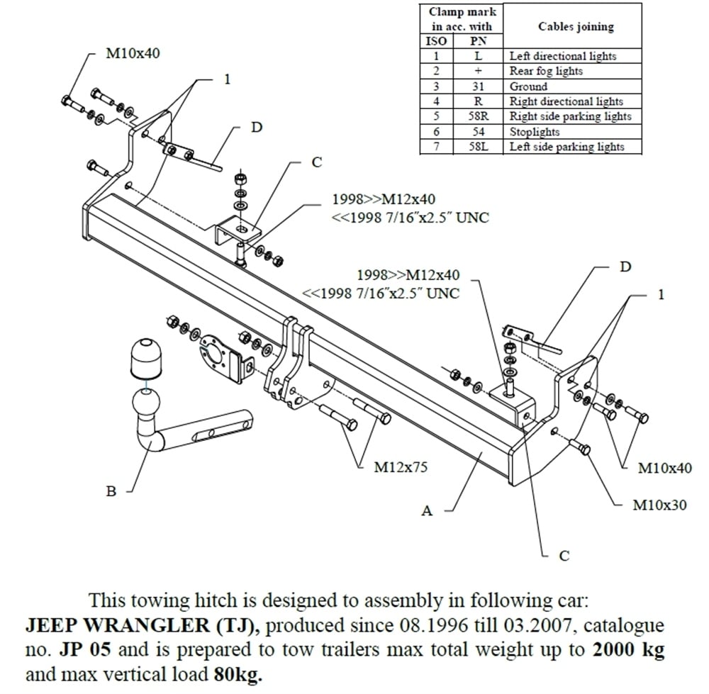 Jeep Wrangler Çeki Demiri , Kuğu Boynu - Sabit , 1996 - 2007