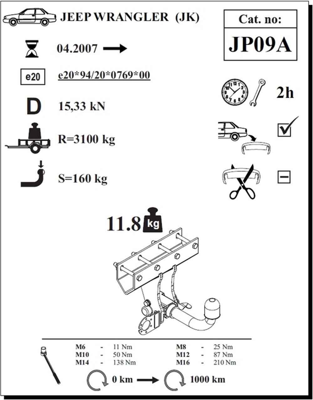Jeep Wrangler Çeki Demiri , Yatay Sökülebilir , 2007 - 2018