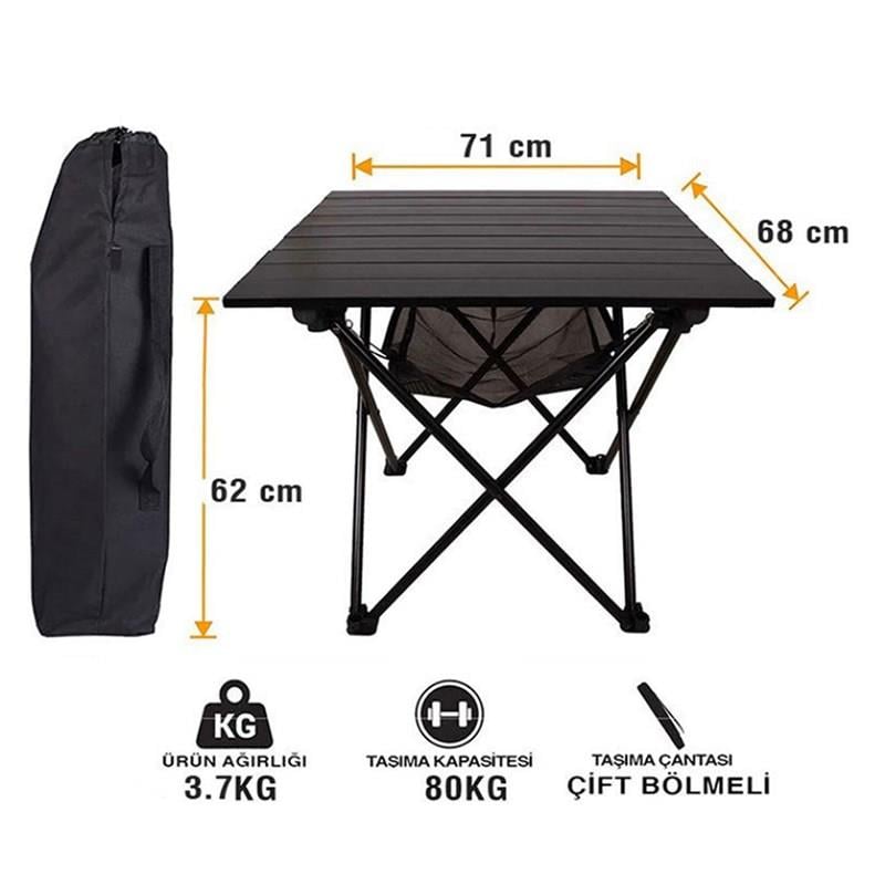 Katlanabilir Alüminyum Siyah Kamp Masası - Büyük Boy