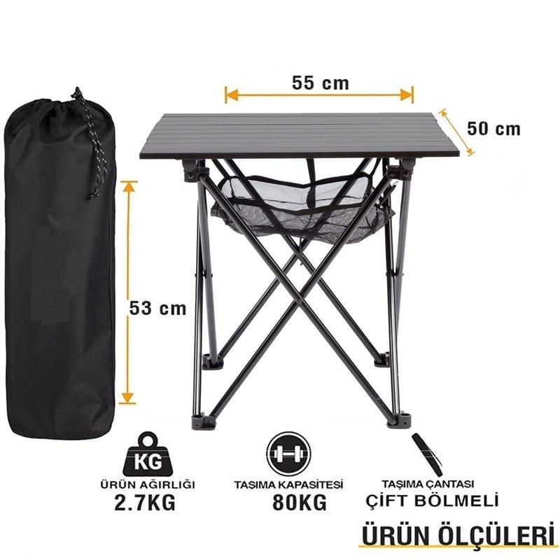 Katlanabilir Alüminyum Siyah Kamp Masası - Küçük Boy