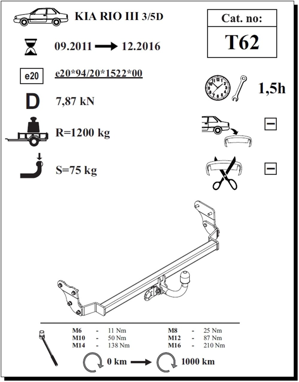 Kia Rio 3/5K Çeki Demiri , Kuğu Boynu - Sabit , 2011 - 2016