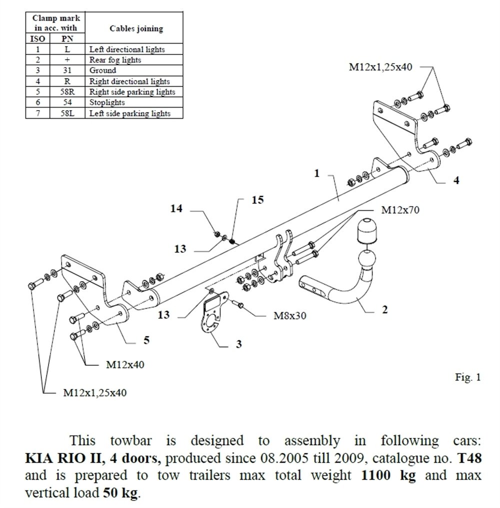 Kia Rio 4K Çeki Demiri , Kuğu Boynu - Sabit , 2005 - 2009