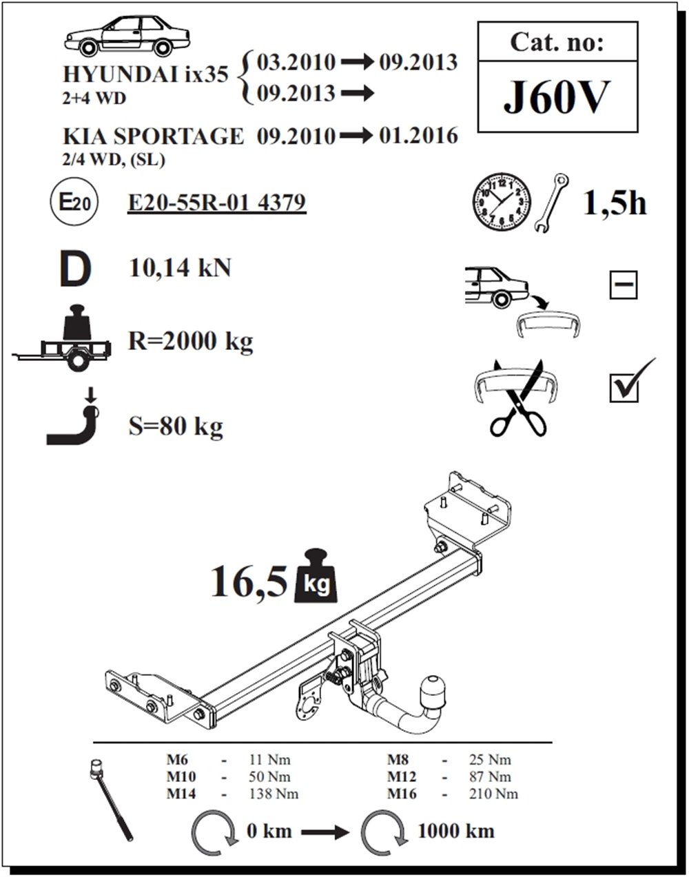 Kia Sportage Çeki Demiri , Dikey Sökülebilir Tip Otomatik , 2010 - 2016