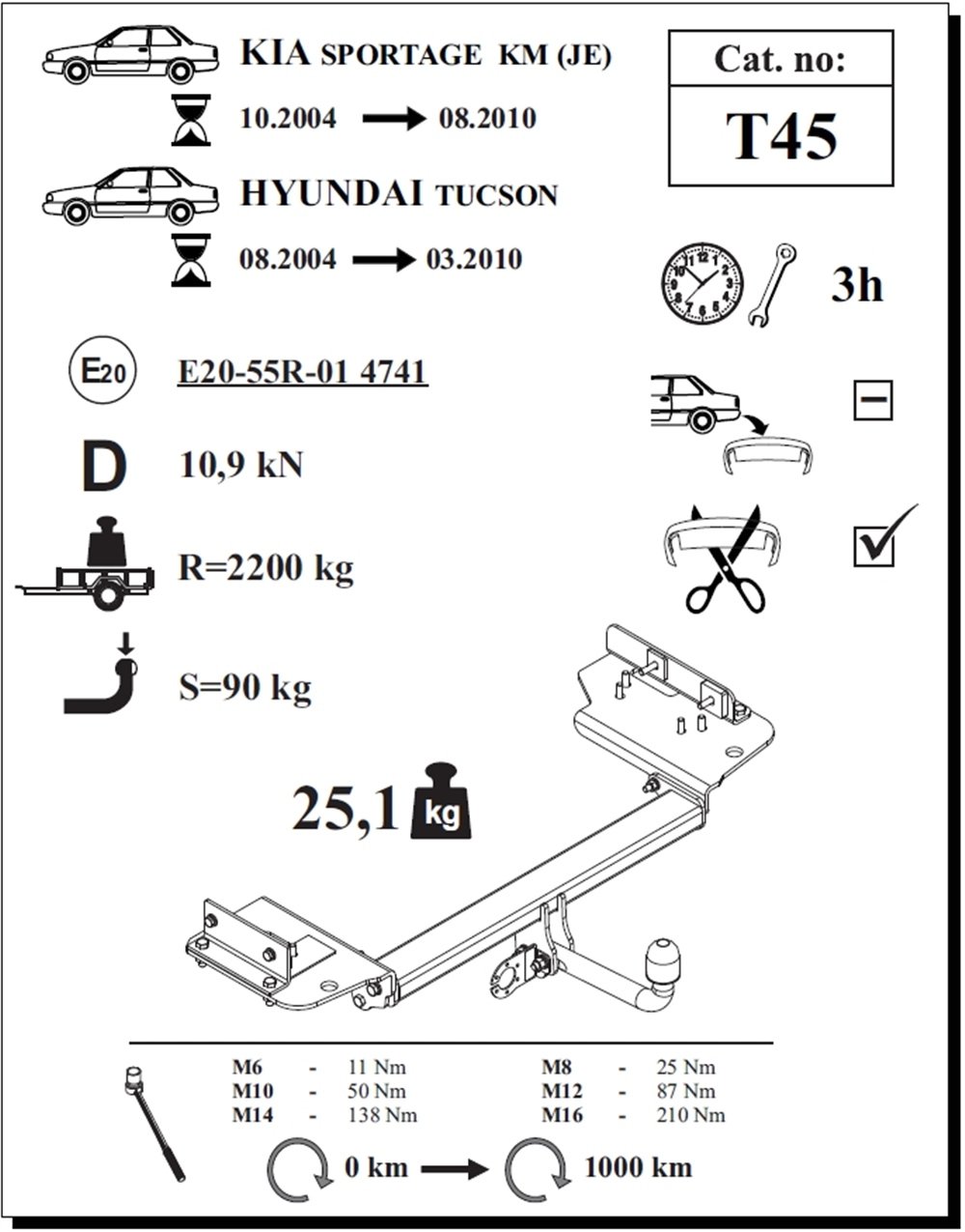 Kia Sportage Çeki Demiri , Kuğu Boynu - Sabit , 2004 - 2010