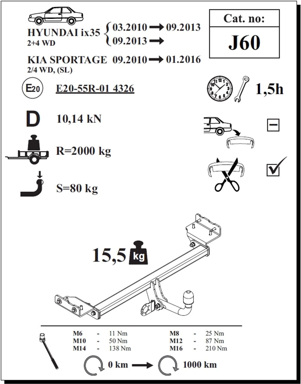 Kia Sportage Çeki Demiri , Kuğu Boynu - Sabit , 2010 - 2016