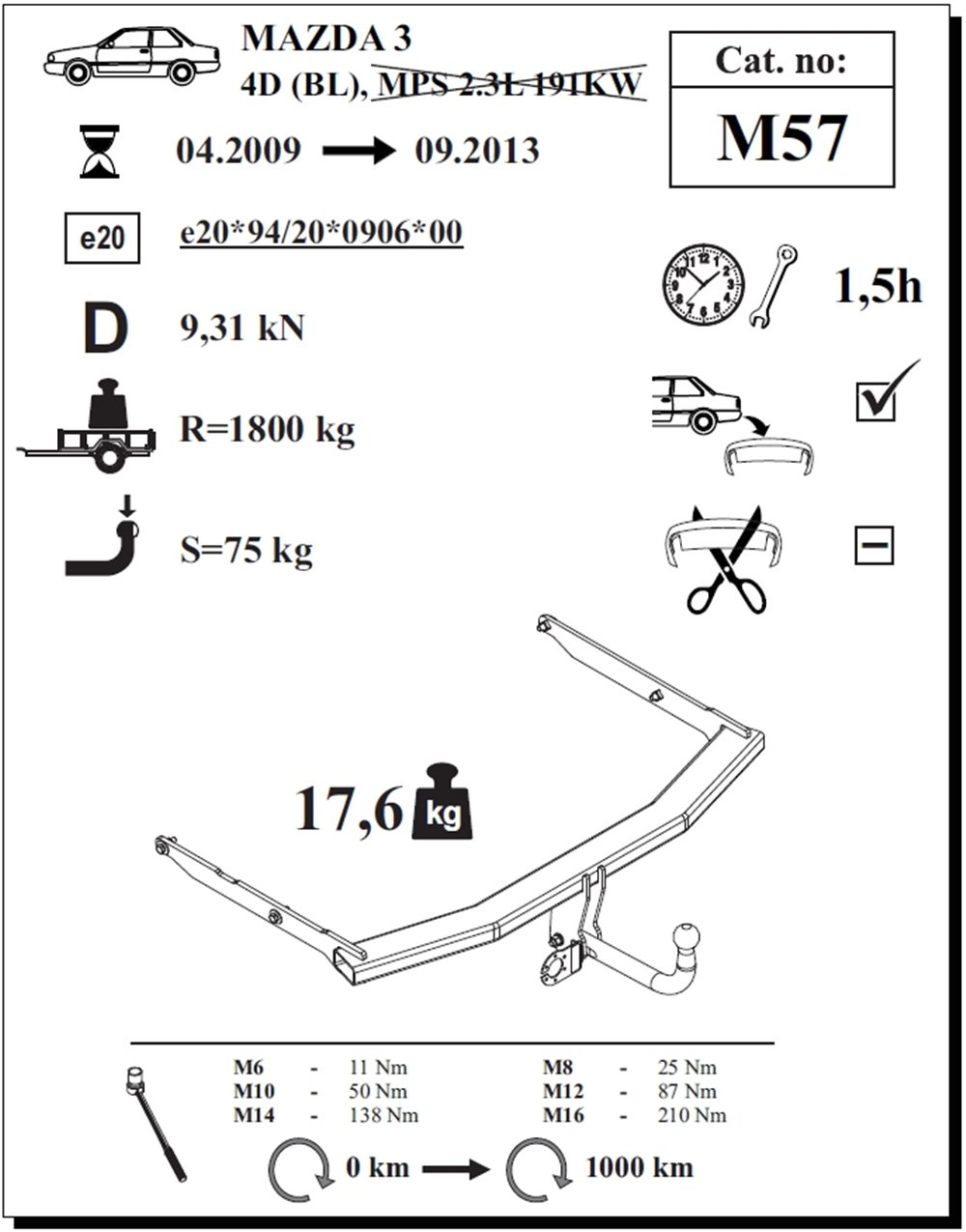 Mazda 3 ( 4 Kapı ) Çeki Demiri, Kuğu Boynu - Sabit , 2009 - 2013