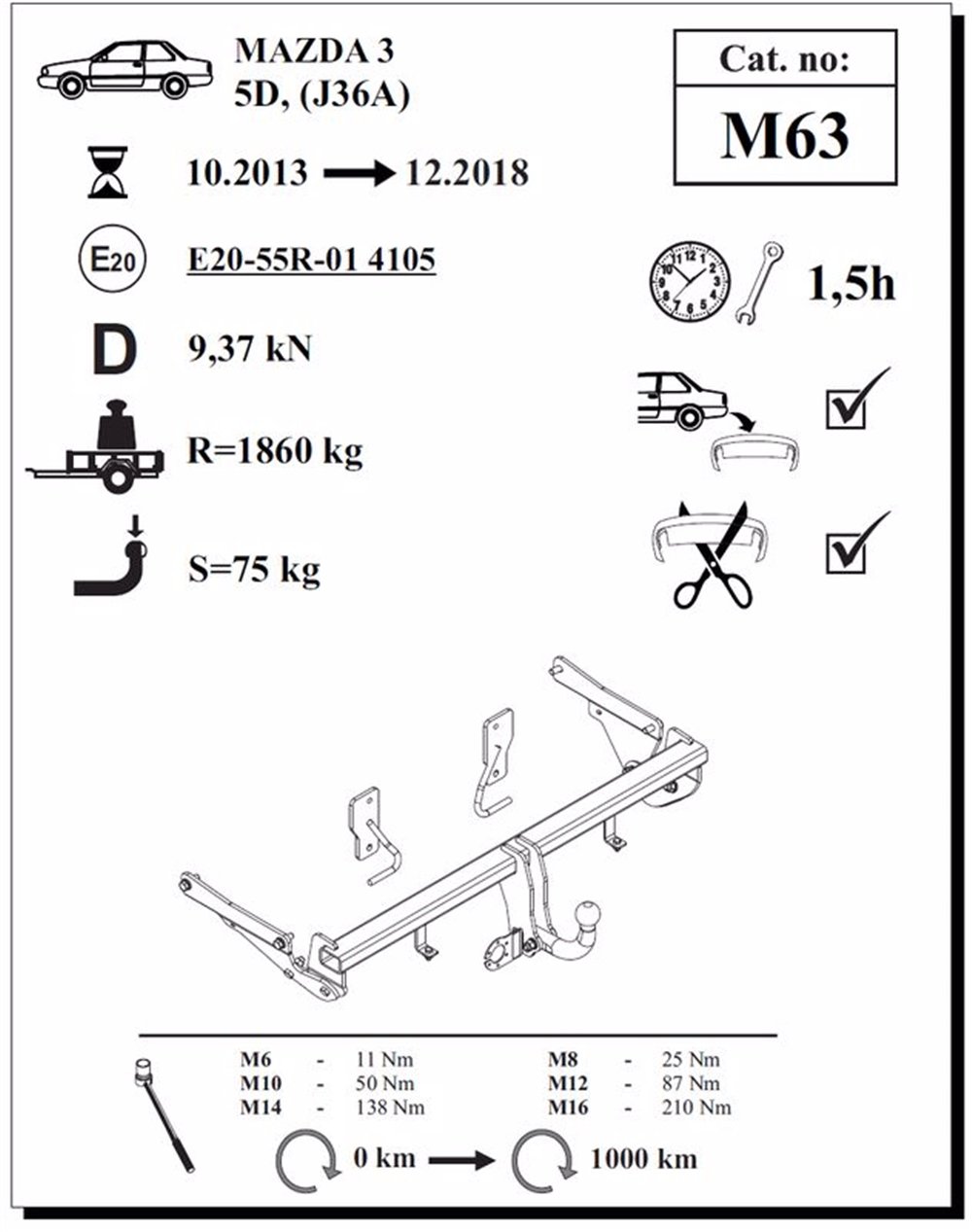 Mazda 3 ( 5 Kapı ) Çeki Demiri, Kuğu Boynu - Sabit , 2013 - 2018