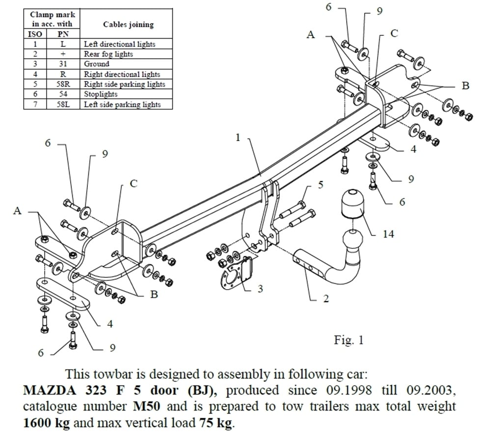 Mazda 323F Çeki Demiri , Kuğu Boynu - Sabit , 1998 - 2003