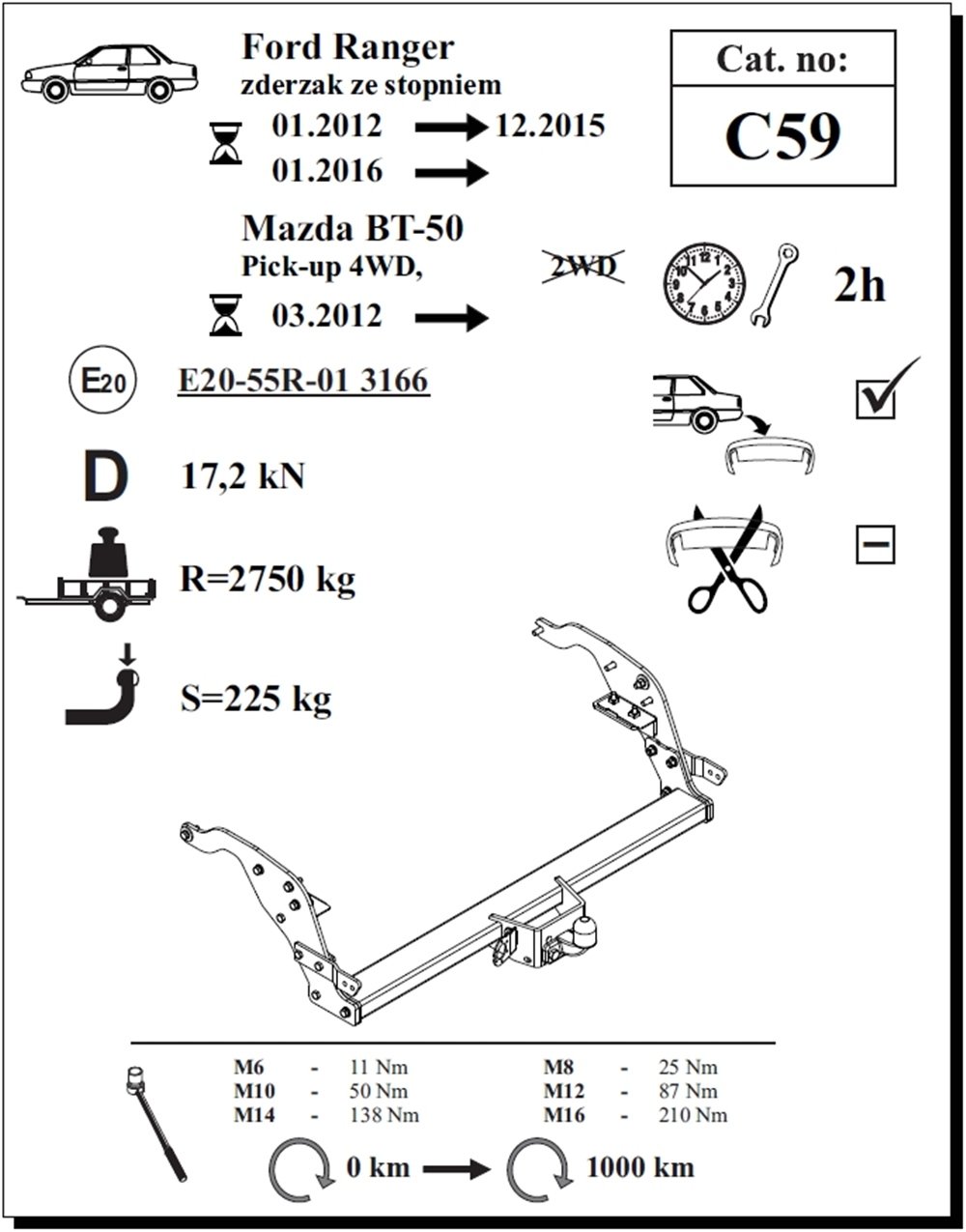 Mazda BT-50 Çeki Demiri , Flanşlı , 2012 - Bugüne