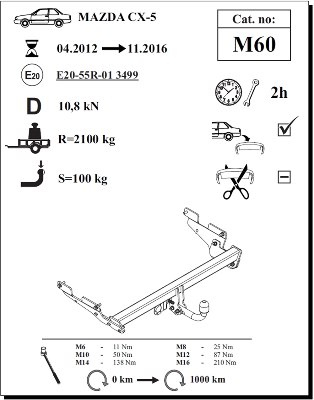 Mazda CX-5 Çeki Demiri, Kuğu Boynu - Sabit , 2012 - 2016