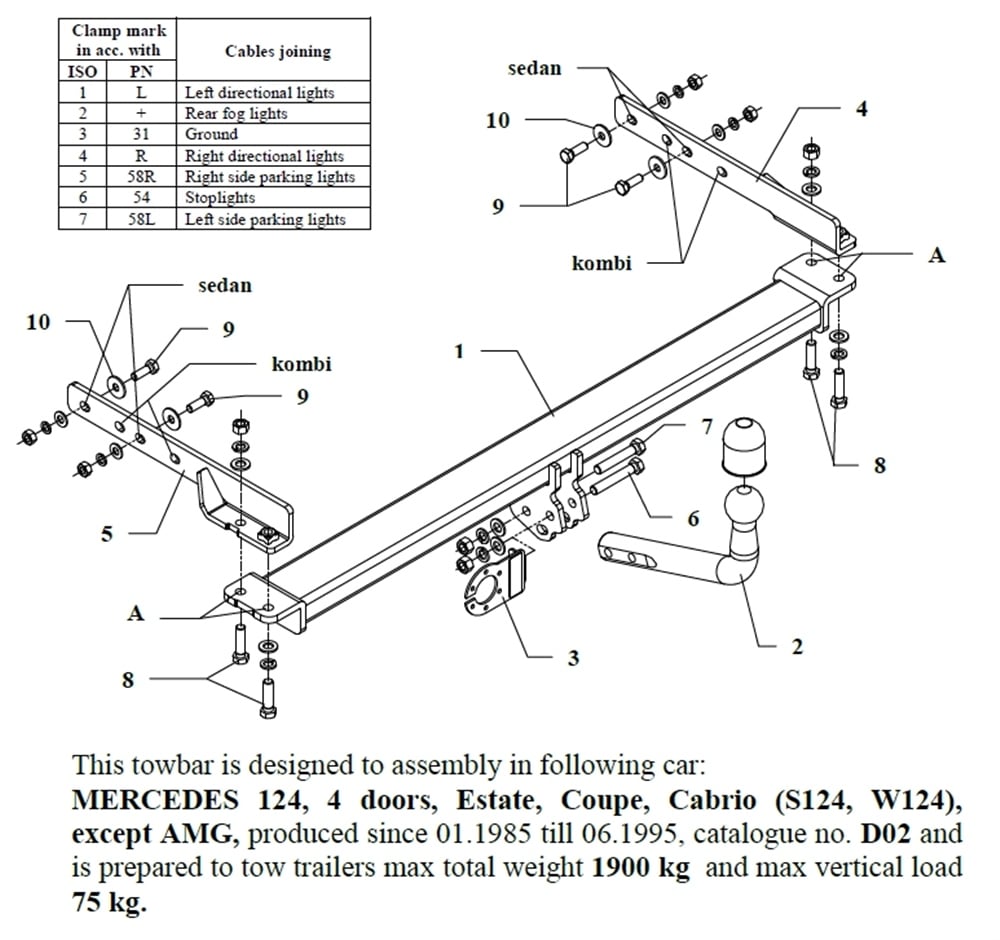 Mercedes 124 Çeki Demiri , Kuğu Boynu - Sabit , 1985 - 1995