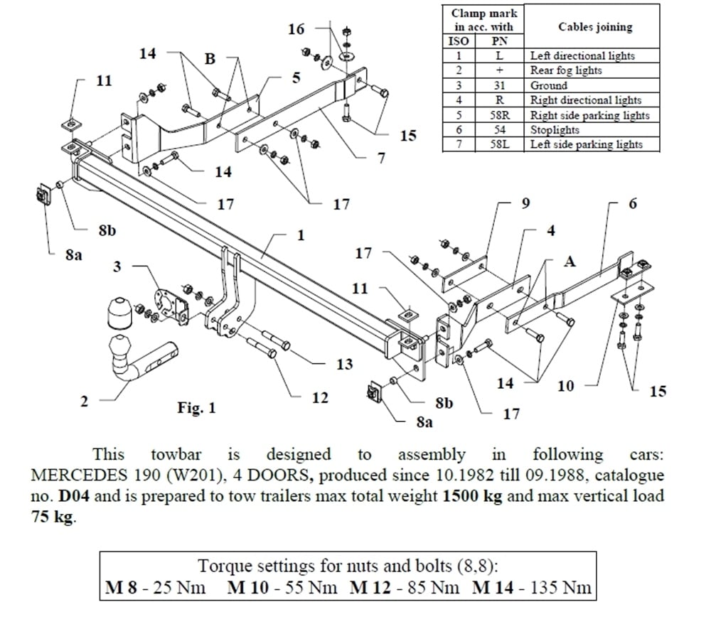 Mercedes 190 Çeki Demiri , Kuğu Boynu - Sabit , 1982 - 1988