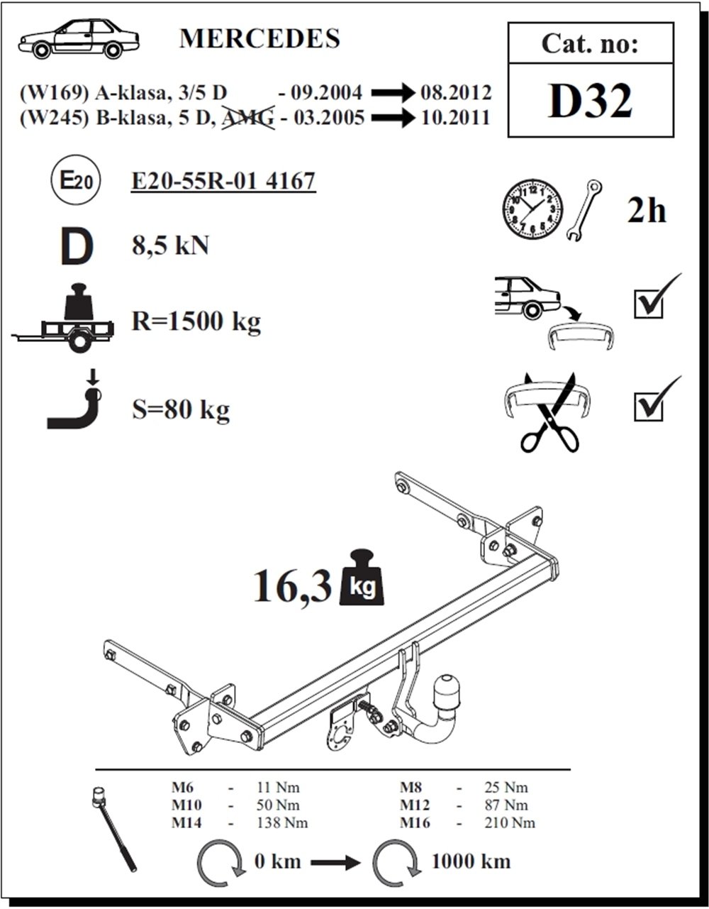 Mercedes B-Class Çeki Demiri , Kuğu Boynu - Sabit , 2005 - 2011
