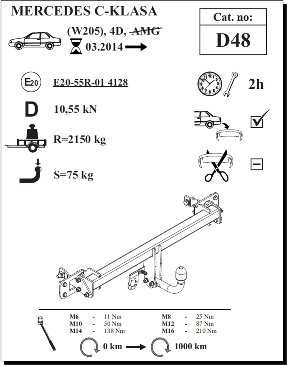 Mercedes C-Class Çeki Demiri , Kuğu Boynu - Sabit , 2014 - Bugüne
