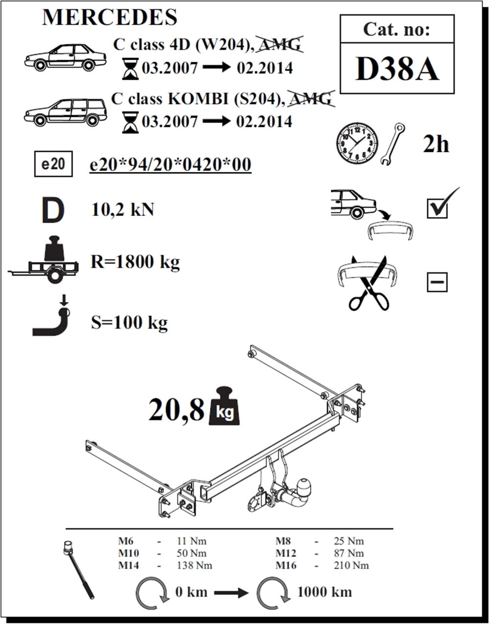 Mercedes C-Class Kombi Çeki Demiri , Yatay Sökülebilir , 2007 - 2014